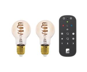 Eglo Connect.z 2-piece Set Smart Home LED Bulbs E27, A60, Matte, ZigBee, App and Voice Control Alexa, with Remote Control, Dimmable, Warm White to Cool White, 7 Watt, Vintage Amber Bulb