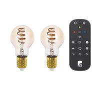 Eglo Connect.z Set of 2 Smart Home LED Light Bulbs E27, A60, ZigBee, app and Alexa Voice Control, with Remote Control, dimmable, Warm White-Cold White, 4.9 watts, Vintage Lightbulb Amber