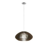 EGLO Cossano 2 Pendant Light, 1-Bulb Vintage, Modern, Pendant Light Made of Steel and Wood in Matte Nickel, Dark Brown, Dining Table Lamp, Living Room Lamp Hanging with E27 Socket, Diameter 50 cm