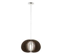 EGLO Cossano Pendant Light, Dining Room Lamp, Wooden Dining Room Lamp in Brown, Metal in Silver, E27 Socket, Height 150 cm, Diameter 45 cm
