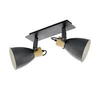 Eglo Coswarth Ceiling Light Fitting, Vintage Ceiling lamp with 2 Spots, Industrial Spotlight bar, Steel in Anthracite and Cream-White, Natural Wood, E27 Socket, FSC Certified