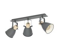 Eglo Coswarth Ceiling Light Fitting, Vintage Ceiling lamp with 3 Spots, Industrial Spotlight bar, Steel in Anthracite and Cream-White, Natural Wood, E27 Socket, FSC Certified