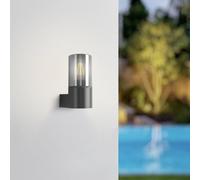 Eglo Outdoor wall lamp Cropani | front door and porch light with smoked glass cylinder, black plastic and glass, E27 socket, IP54