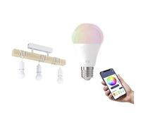 Eglo Deckenlampe Townshend, Vintage Deckenleuchte im Industrial Design INKL. 3 E27 Smart Home Connect.z RGB Leuchtmittel, dimmbare Pendelleuchte aus Stahl und Holz, Weiß, Braun