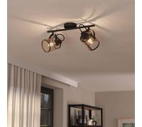 Eglo Ceiling lamp Dellow, 2-Light spot bar, Industrial Grid lamp, Black and Brass Metal Spotlight with E27 Socket