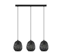 EGLO Dembleby 1 3-Bulb Pendant Light Vintage Natural Hygge Hanging Light Wooden Basket Braided Dining Table Lamp Living Room Lamp Hanging in Black Steel E27 Socket