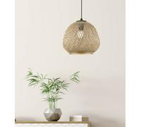 Eglo Rounded Natural Wood Rattan Pendant, Black