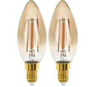 Eglo Dimmable E14 LED Edison lamp, Golden Vintage Filament Candle Light Bulb, Retro Lighting, 4 watt (Equivalent to 28 watt), 300 Lumen, Warm White Glow, 1700 Kelvin, C35, Ø 1.4" (Pack of 2)