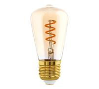 Eglo Dimmable E27 LED, amber vintage spiral filament light bulb, piston-shaped Edison lamp for retro lighting, 4 watt (equivalent to 15 watt), 145 lumen, warm white glow, 2000 Kelvin, ST48, Ø 1.9"