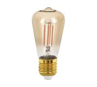 Eglo Dimmable E27 LED bulb, golden vintage filament light bulb, piston-shaped Edison lamp for retro lighting, 4 watt (equivalent to 28 watt), 300 lumen, warm white glow, 1700 Kelvin, ST48, Ø 1.9"