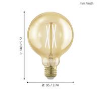 Eglo Dimmable E27 LED globe, golden vintage filament light bulb, Edison lamp for retro lighting, 4 watt (equivalent to 28 watt), 300 lumen, warm whit