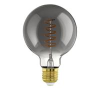 EGLO Dimmable E27 LED globe, vintage spiral filament light bulb, Edison lamp for retro lighting, 4 watt, 100 lumen, warm white glow, black transparent, 2000k, G95, Ø 3.7"