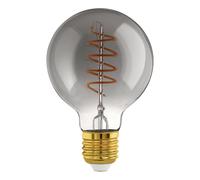 EGLO Dimmable E27 LED globe, vintage spiral filament light bulb, Edison lamp for retro lighting, 4 watt, 100 lumen, warm white glow, black transparent, 2000k, G80, Ø 3"