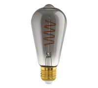 Eglo Dimmable E27 LED, vintage spiral filament light bulb, piston-shaped Edison lamp for retro lighting, 4 watt, 100 lumen, warm white glow, black transparent, 2000k, ST64, Ø 2.5"