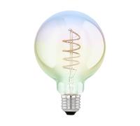 EGLO Dimmable iridescent E27 LED globe, multicoloured vintage spiral filament light bulb, Edison lamp in rainbow colours, 4 watt, 200 lumen, warm white glow, 2000 Kelvin, G95, Ø 3.7"