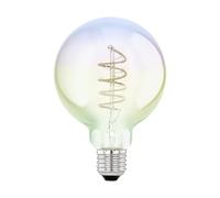 Eglo Dimmable iridescent E27 LED globe, multicoloured vintage spiral filament light bulb, Edison lamp in rainbow colours, 4 watt, 200 lumen, warm white glow, 2000 Kelvin, G95, Ø 3.7"