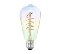 Eglo Dimmable Iridescent E27 LED, Multicoloured Spiral Filament Light Bulb, Piston-Shaped Edison lamp in Rainbow Colours, 4 watt, 200 Lumen, Warm White Glow, 2000 Kelvin, ST64, Ø 2.5"