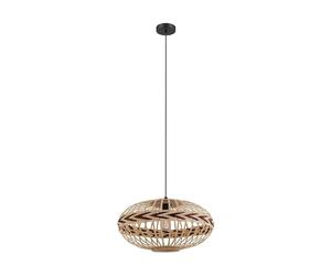EGLO Dondarrion Pendant Light 1 Bulb Vintage Scandinavian Boho Steel Wooden Dining Table Lamp Living Room Lamp Hanging in Black Natural Wine Red E27 Socket Diameter 50 cm
