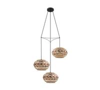 EGLO Dondarrion Pendant Light, 3-Bulb Pendant Lamp Vintage, Scandinavian, Boho, Steel Hanging Light, Wood, Dining Table Lamp, Living Room Lamp, Hanging in Black, Natural, Wine Red, E27 Socket,