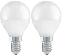 Eglo E14 LED Light Bulb Drop-Shaped, 3 Step dimmable Opaque Edison lamp, 4.9 watt (Equivalent to 40 watt), 470 Lumen, Warm White Glow, 3000 Kelvin, Opal White, P45, Ø 1.8" (Pack of 2)