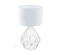 EGLO E27 Geometric Chrome/White Table Lamp 'PENDREGAL', 95187 | Retro, Bedside Lamp Steel and Textile in White and Chrome, Lamp with Switch, E27 Socket