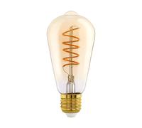 Eglo E27 LED Bulb, Amber Vintage Spiral Filament Light Bulb, Piston-Shaped Edison lamp for Retro Lighting, 4 watt (Equivalent to 26 watt), 270 Lumen, Warm White Glow, 2200 Kelvin, ST64, Ø 2.5"