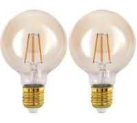 Eglo E27 LED Globe, Amber Vintage Filament Light Bulb, Edison lamp for Retro Lighting, 4 watt (Equivalent to 32 watt), 350 Lumen, Warm White Glow, 2200 Kelvin, G80, Ø 3" (Pack of 2)