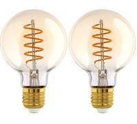 Eglo E27 LED Globe, Amber Vintage Spiral Filament Light Bulb, Edison lamp for Retro Lighting, 4 watt (Equivalent to 26 watt), 270 Lumen, Warm White Glow, 2200 Kelvin, G80, Ø 3.1" (Pack of 2)