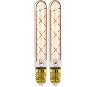 Eglo E27 LED Tube, Amber Vintage Filament Light Bulb, Tubular Edison lamp for Retro Lighting, 4 watt (Equivalent to 32 watt), 350 Lumen, Warm White Glow, 2200 Kelvin, T30, Ø 1.2" (Pack of 2)
