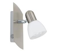 Eglo Enea Wall Light, Wall Light, Metal Wall Spotlight in Matt Nickel and Satin Glass in White, Living Room Lamp, Lamp with Switch, Spot with E14 Socket