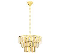 EGLO Erseka 5-Bulb Pendant Light Modern Elegant Steel in Brass and Clear Crystal Dining Table Lamp Living Room Lamp Hanging with E14 Socket Diameter 38.5 cm