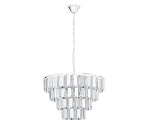 EGLO Erseka Pendant Light, 7-Bulb Modern, Elegant, Pendant Light Made of Steel in Chrome and Crystal in Clear Dining Table Lamp, Living Room Lamp Hanging with E14 Socket, Diameter 48.5 cm