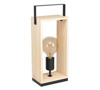 Eglo Famborough Table Lamp 1 Bulb Vintage Industrial Scandinavian Bedside Lamp Steel and Wood Living Room Lamp in Black Natural Lamp with Switch E27 Socket