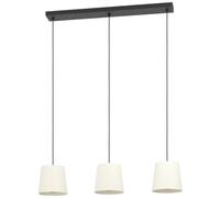Eglo Pendant lighting Febres, 3 light hanging lamp above dining table, dining room ceiling light fixture, made of bouclé fabric, metal in black and textile in white, E27 socket, 88 cm