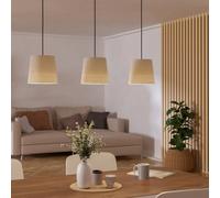 Eglo Pendant lighting Febres, 3 light hanging lamp above dining table, dining room ceiling light fixture, made of bouclé fabric, metal in black and textile in white, E27 socket, 88 cm