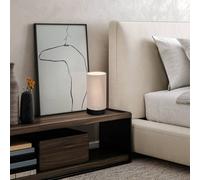 EGLO LED bedside lamp Feniglia, cylindrical light fixture, living room and bedroom lighting, natural coloured linen and black metal, E27 fitting
