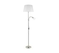 Eglo Floor Lamp Conesa, 2-Light Standing lamp, Metal Floor Light in Matte Nickel, White Fabric and Glass, Living Room lamp, uplighter with Reading Light, E27, E14