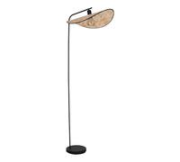 Eglo Floor Lamp Marywell, Boho Standing Light, Living Room Light with Bamboo Lampshade, Metal in Black and Brown Wood, Foot Switch, E27 Socket