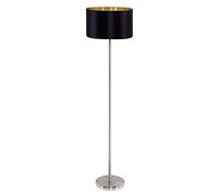 Eglo Floor Lamp Maserlo, 1-Light Textile Floor Lamp, Standing Lamp Made of Steel and Fabric, Colour: Matte Nickel, Black, Gold, Socket: E27, Including Foot Switch