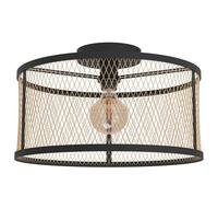 Eglo Flush Ceiling lamp Dellow, Industrial Vintage Style, Grid Light Fixture, Living Room Lighting, Black Steel, Brass, E27 Socket, Ø 45 cm