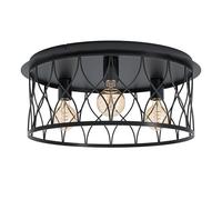 Eglo Flush Ceiling Light Giltspur, 3 lamp Lighting Made of Black Metal, Living Room lamp with E27 Socket