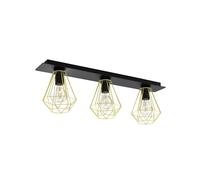 EGLO Flush ceiling light Tarbes 2, 3 lamp lighting made of black metal and brass, rectangular living room and hallway lamp with E27 socket, 30 inches