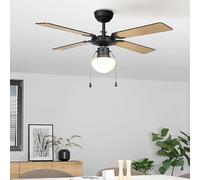 EGLO Fortaleza Matte Black And Wooden Ceiling Fan Black