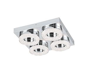 EGLO Fradelo LED Ceiling Light, 4-Bulb Ceiling Light, Modern, Living Room Lamp Made of Metal and Plastic in Chrome, Crystal in Clear, Bedroom Lamp, Round, LEDs Warm White, L x W 28 cm
