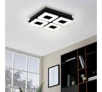 EGLO LED Ceiling Light Fradelo 1, 4 Light Crystal Lighting Made of Black Metal and Clear Plastic, Warm White Square Living Room and Bedroom Lamp, 28 cm