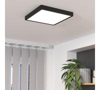 Eglo LED Ceiling Light Fitting Fueva 6, Square Ceiling lamp, Bathroom Lighting, Flush luminaire Made of Plastic in Black and White, Warm White-Cold White, IP44, 29 x 29 cm