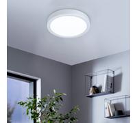 EGLO LED Ceiling Light Fitting Fueva 6, Round Ceiling lamp, Bathroom Lighting, Flush luminaire Made of Plastic in White, Warm White-Cold White, IP44, Ø 21 cm