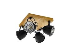 Eglo Gatebeck Ceiling Light, 4-Flame Vintage Ceiling lamp, Industrial Retro Spotlight Made of Black Steel and Natural Wood, Living Room lamp, Kitchen lamp with E14 Socket