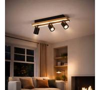 Eglo Gesteira Steel And Wood Led Warm White Modern 3-Light Spotlight, Black And Brown