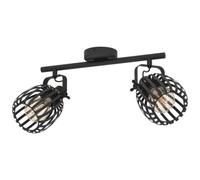 Eglo Ceiling Light Fixture Girona, 2-Flame Swivel Spots Ceiling lamp, Black and Brushed Brass Metal Spotlight bar, Living Room Lighting, E27 Socket